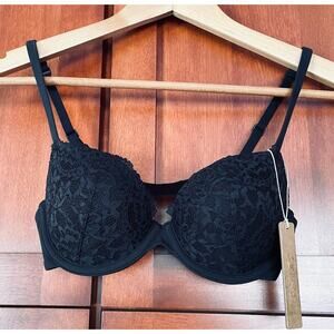 Skims Bra Fits Everybody Lace Push Up Demi Onyx Black Size 32B NEW